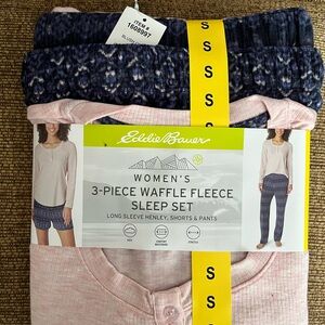 Eddie Bauer Women's 3-Piece Waffle Fleece Pajama Set - Pink and Navy